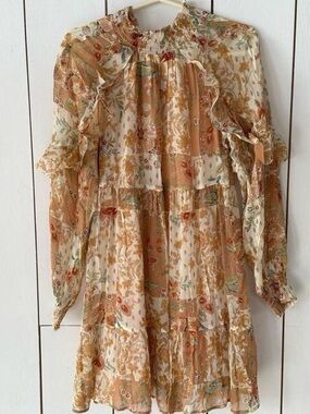 Sézane Floral Ruffle Mini Dress XS 34 Paris Boho Prairie Romantic